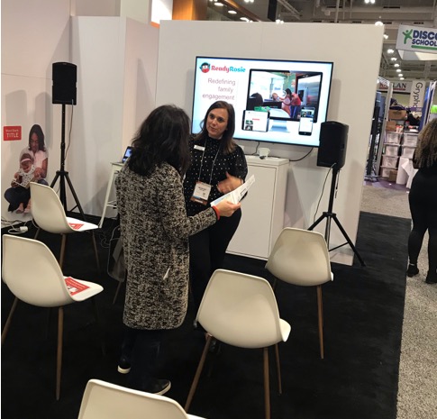 Melissa Nast catches up with a partner following one of our live demos. Melissa-NAEYC-Booth