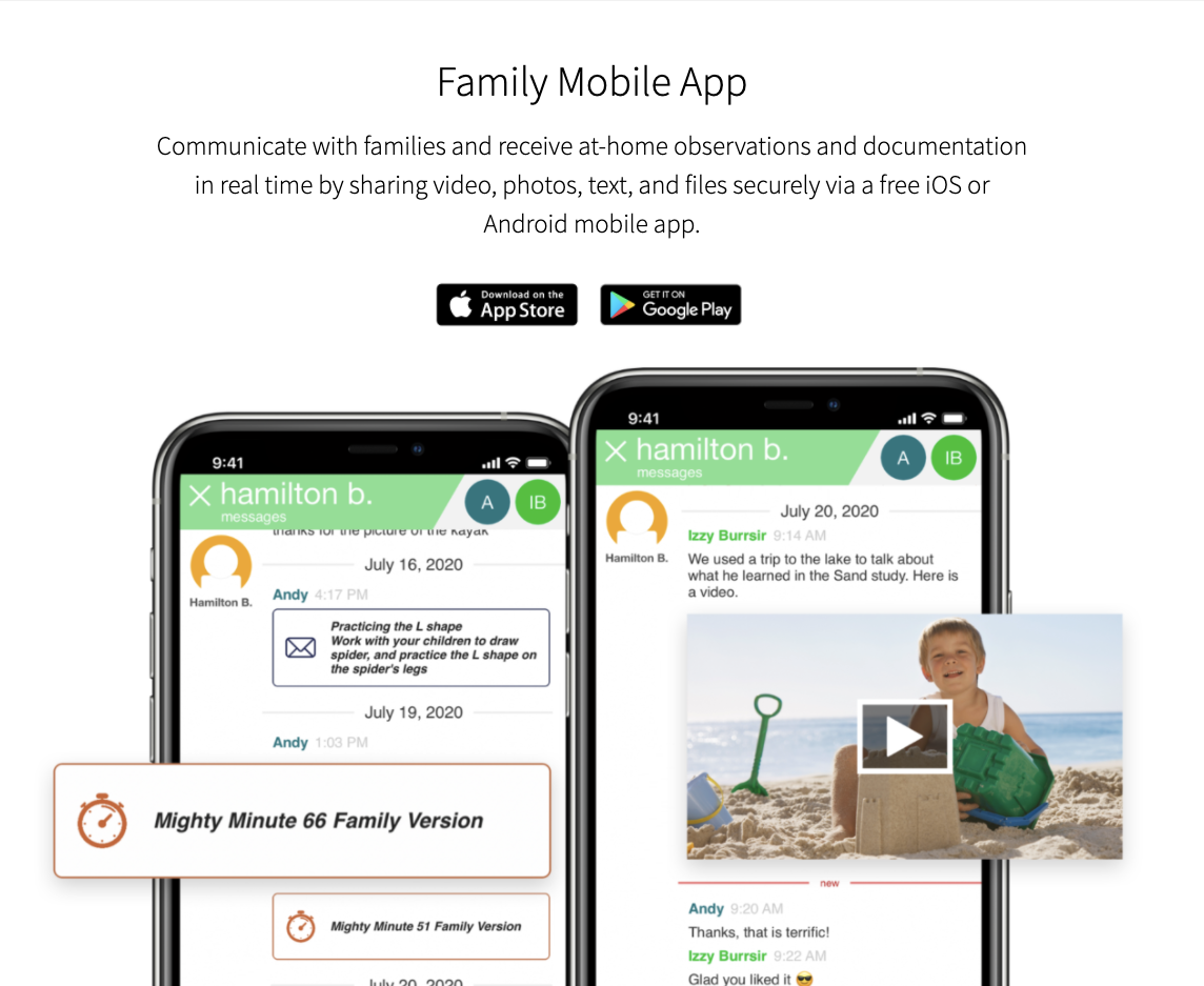 Family Mobile App Screenshot from the Teaching Strategies Family Mobile App displaying parent and teacher communication
