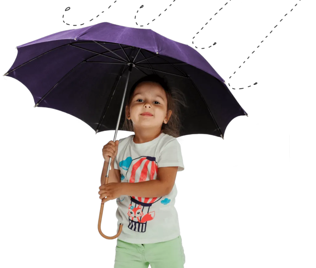 child with umbrella smiling