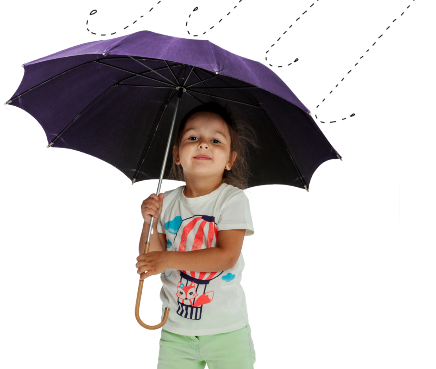 child with umbrella smiling