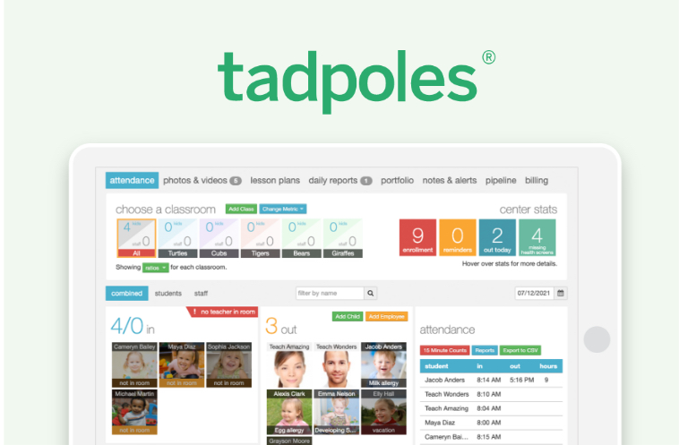 Screengrab from Tadpoles showing classroom view and all children