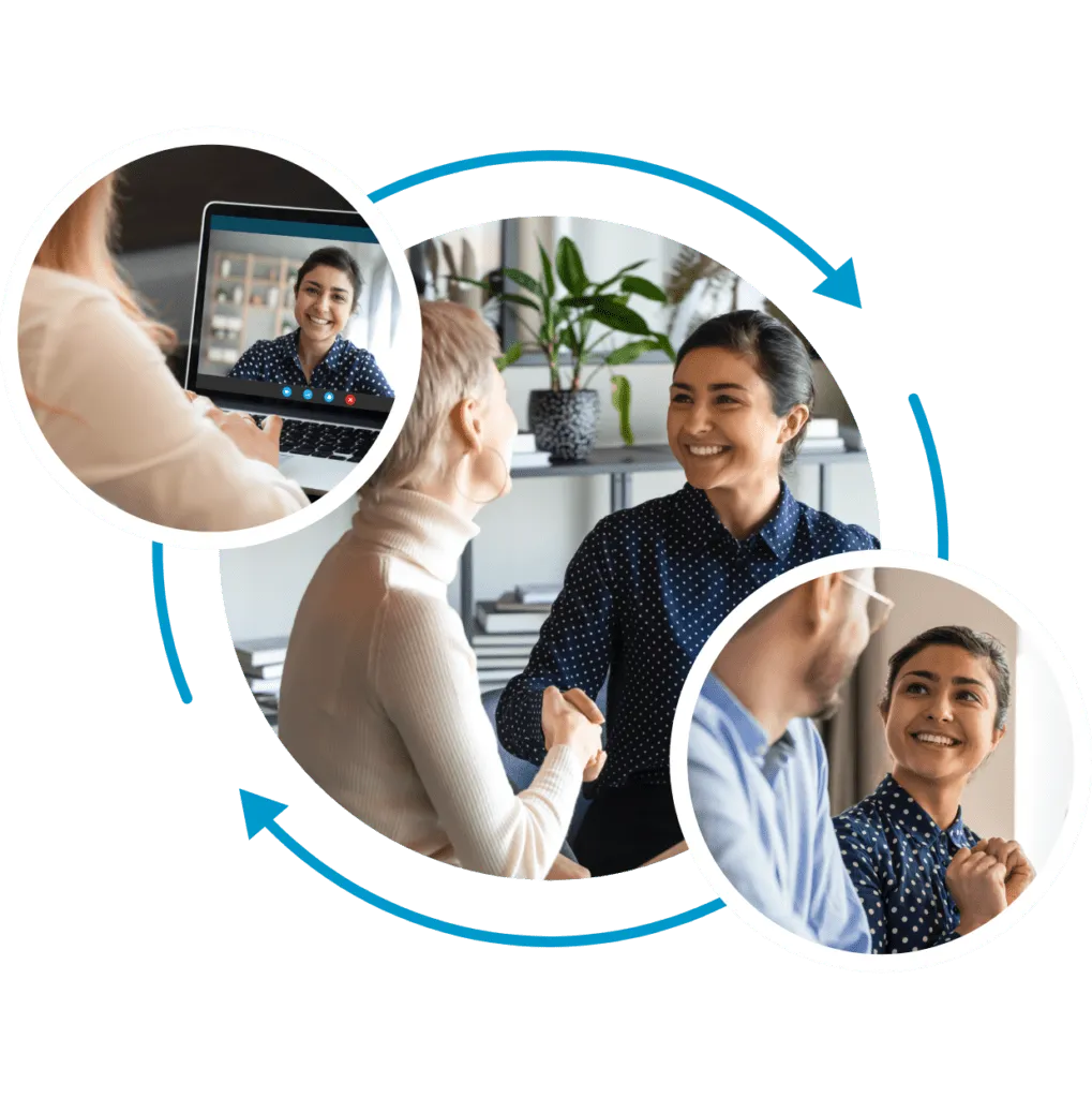three images of smiling teacher showing cycle of pd