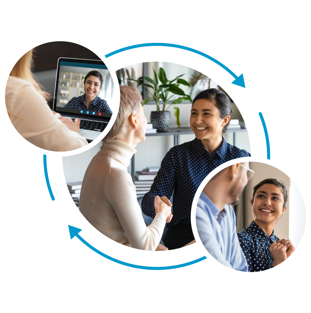 three images of smiling teacher showing cycle of pd