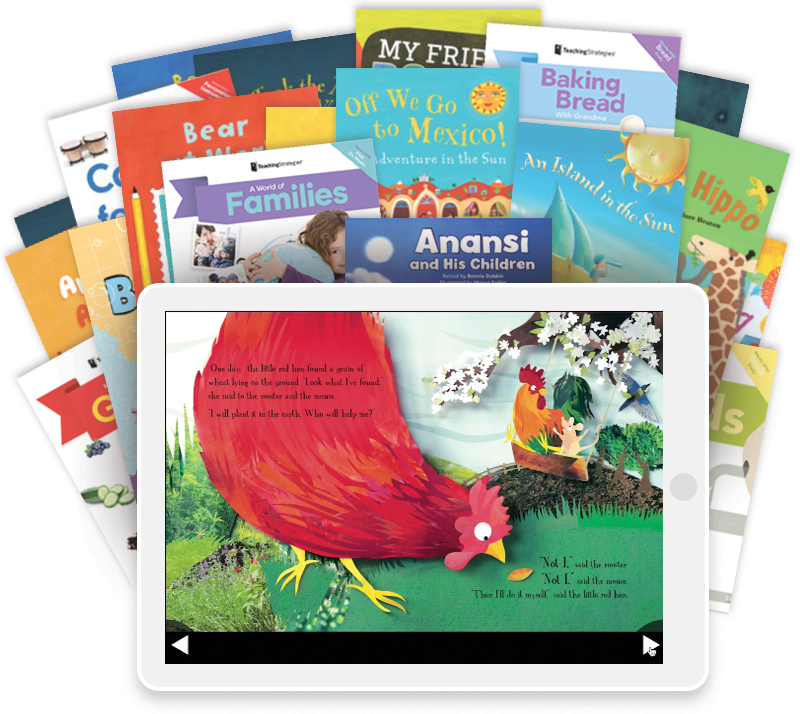 collage of childrens books with a tablet