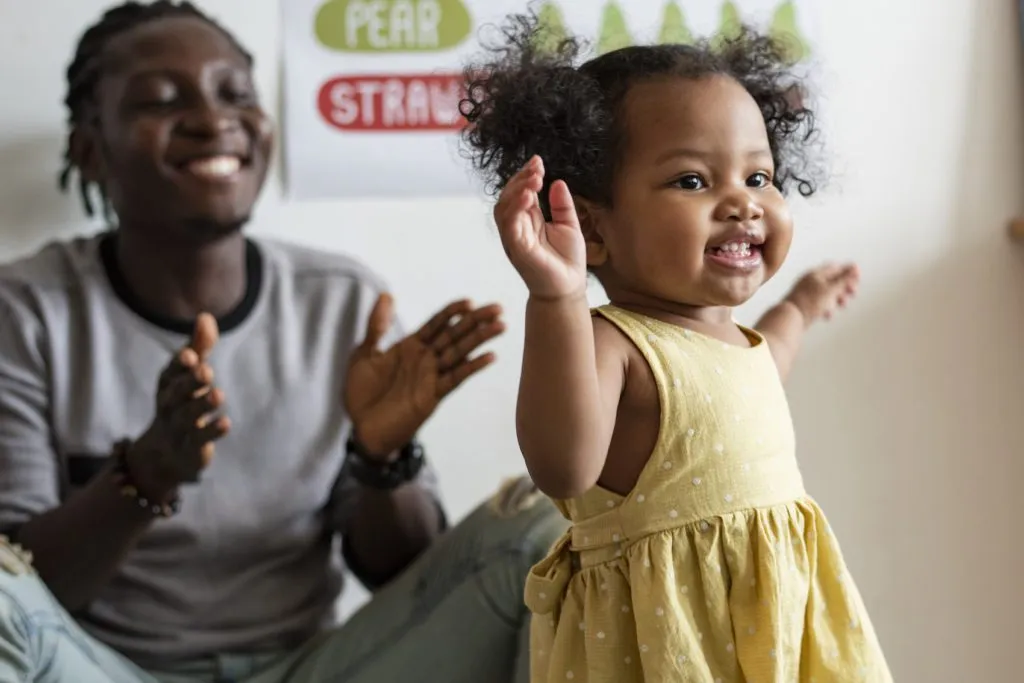 Young girl takes first steps in classroom