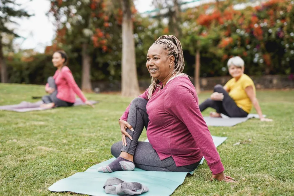 Teacher doing outdoor yoga